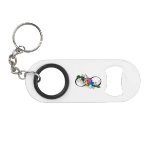 Infinity Symbol with Rainbow Rose Keychain Bottle Opener