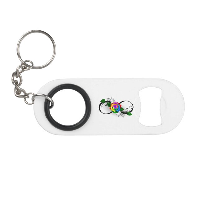 Infinity Symbol with Rainbow Rose Keychain Bottle Opener (Front (Horizontal))