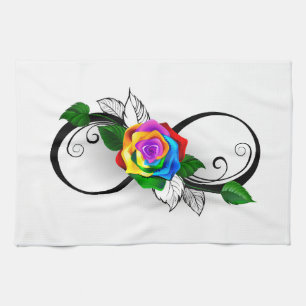 Infinity Symbol with Rainbow Rose Kitchen Towel