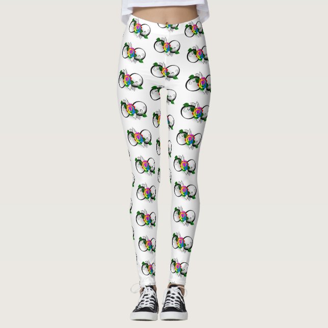 Infinity Symbol with Rainbow Rose Leggings (Front)
