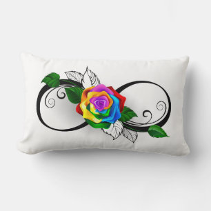 Infinity Symbol with Rainbow Rose Lumbar Pillow