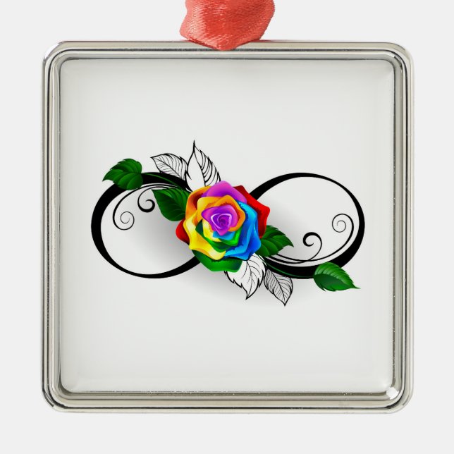 Infinity Symbol with Rainbow Rose Metal Ornament (Front)