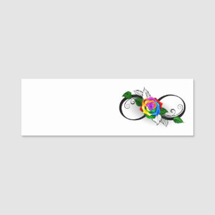Infinity Symbol with Rainbow Rose Name Tag