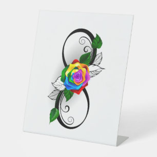 Infinity Symbol with Rainbow Rose Pedestal Sign