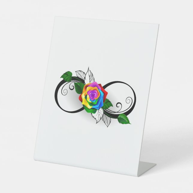 Infinity Symbol with Rainbow Rose Pedestal Sign (Front)