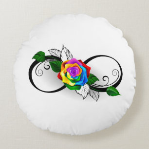 Infinity Symbol with Rainbow Rose Round Pillow