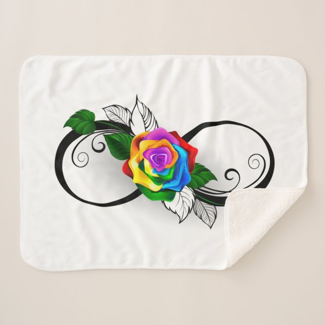 Infinity Symbol with Rainbow Rose Sherpa Blanket (Front (Horizontal))