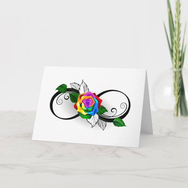 Infinity Symbol with Rainbow Rose Thank You Card (Front)