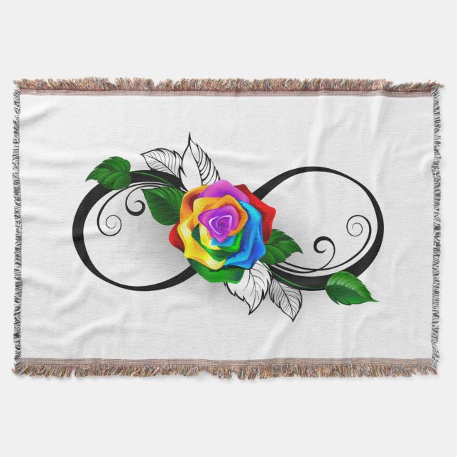 Infinity Symbol with Rainbow Rose Throw Blanket (Front)