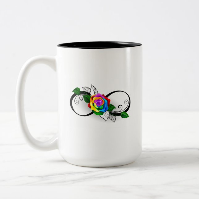 Infinity Symbol with Rainbow Rose Two-Tone Coffee Mug (Left)