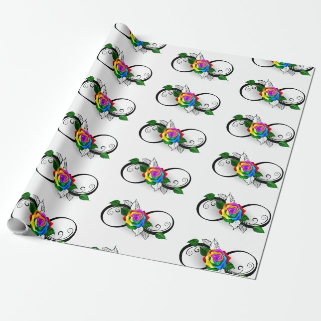 Infinity Symbol with Rainbow Rose Wrapping Paper (Unrolled)