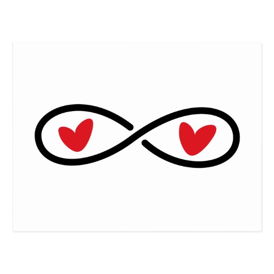 Infinity symbol with red love hearts modern postcard