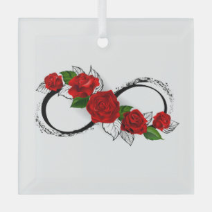 Infinity Symbol with Red Roses Glass Ornament