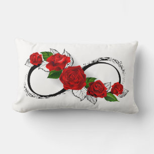 Infinity Symbol with Red Roses Lumbar Pillow