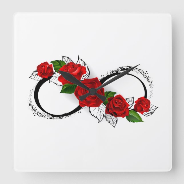 Infinity Symbol with Red Roses Square Wall Clock (Front)