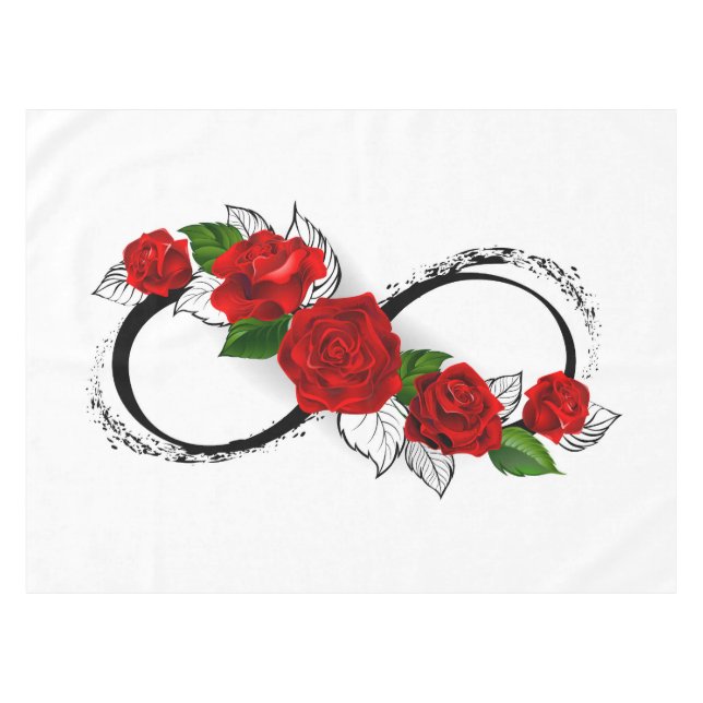 Infinity Symbol with Red Roses Tablecloth (Front (Horizontal))