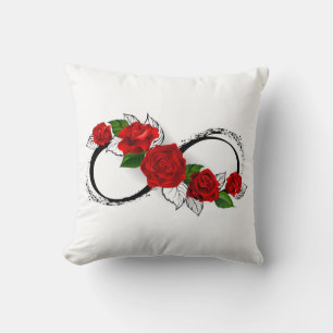 Infinity Symbol with Red Roses Throw Pillow