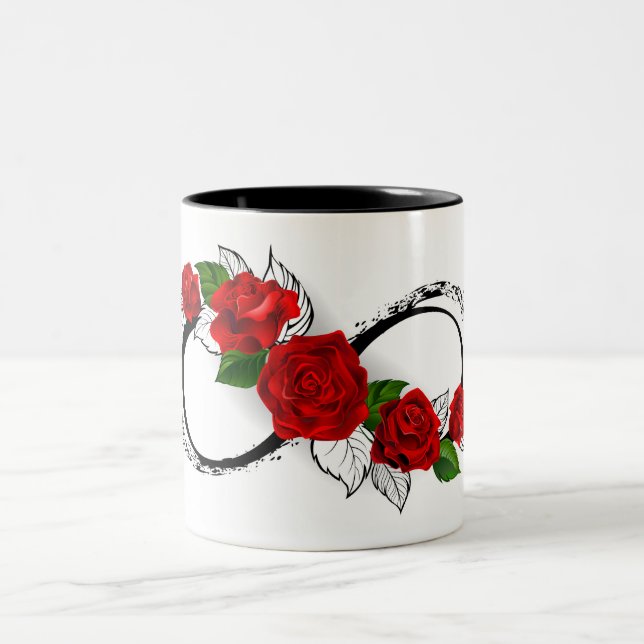 Infinity Symbol with Red Roses Two-Tone Coffee Mug (Center)