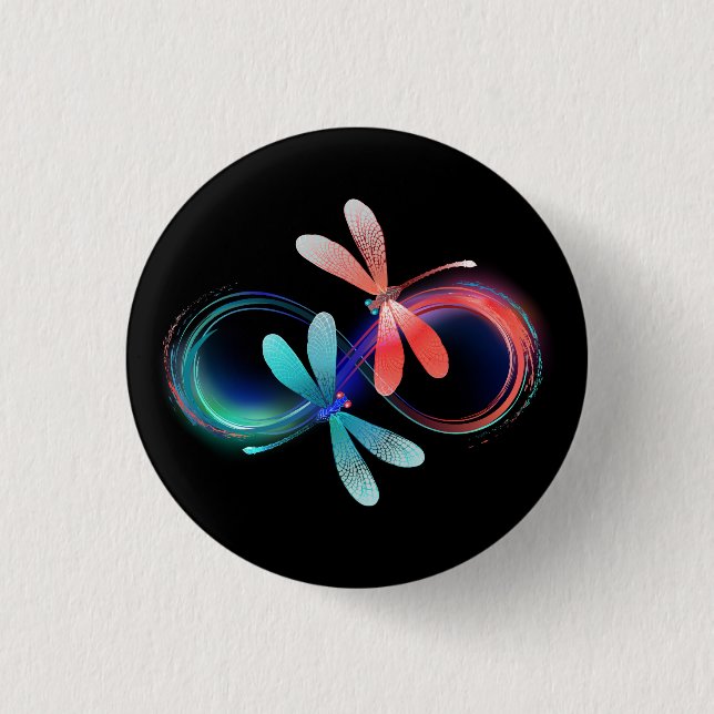 Infinity with glowing dragonflies 1 inch round button (Front)