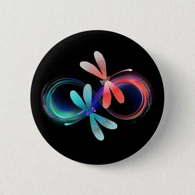 Infinity with glowing dragonflies 2 inch round button (Front)