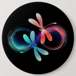 Infinity with glowing dragonflies 6 inch round button