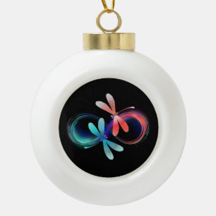 Infinity with glowing dragonflies ceramic ball christmas ornament