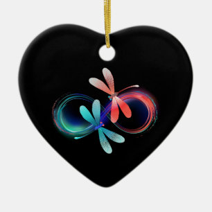 Infinity with glowing dragonflies ceramic ornament