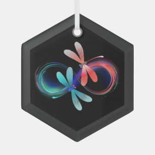 Infinity with glowing dragonflies glass ornament