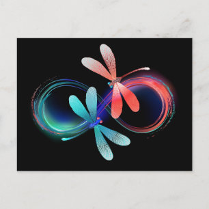 Infinity with glowing dragonflies holiday postcard