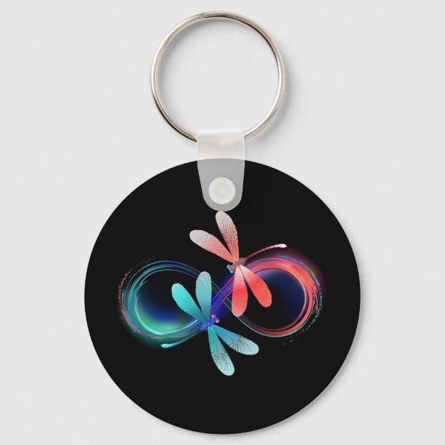 Infinity with glowing dragonflies keychain (Front)
