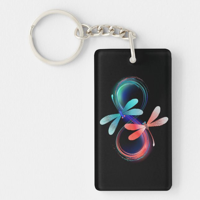 Infinity with glowing dragonflies keychain (Front)