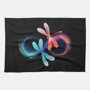 Infinity with glowing dragonflies kitchen towel