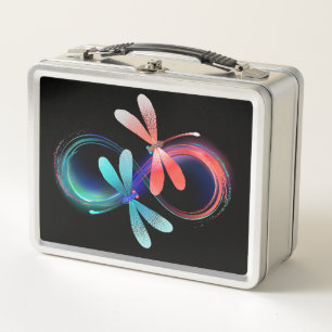 Infinity with glowing dragonflies metal lunch box