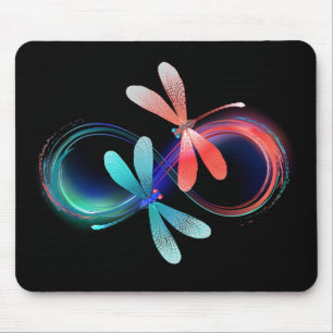 Infinity with glowing dragonflies mouse pad