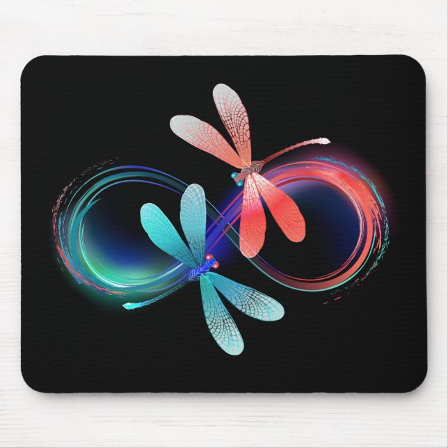 Infinity with glowing dragonflies mouse pad (Front)