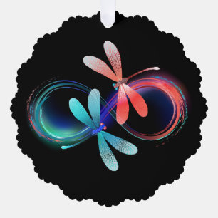 Infinity with glowing dragonflies ornament card