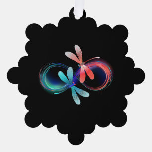 Infinity with glowing dragonflies ornament card