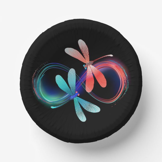 Infinity with glowing dragonflies paper plate (Front)