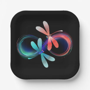 Infinity with glowing dragonflies paper plate