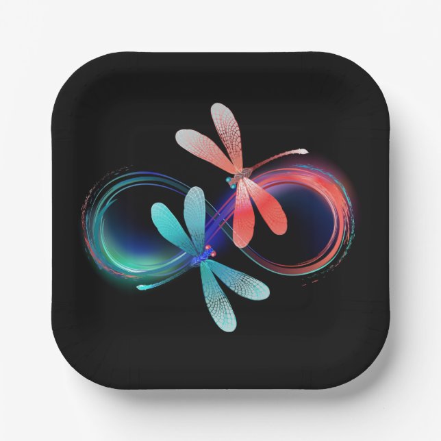 Infinity with glowing dragonflies paper plate (Front)