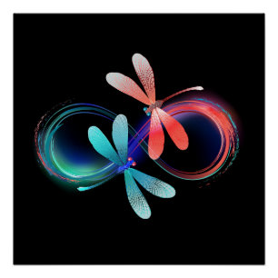 Infinity with glowing dragonflies poster