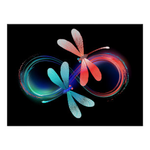 Infinity with glowing dragonflies poster