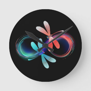 Infinity with glowing dragonflies round clock