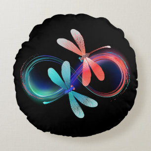 Infinity with glowing dragonflies round pillow