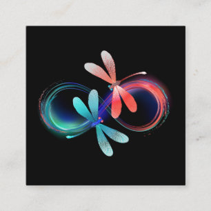 Infinity with glowing dragonflies square business card