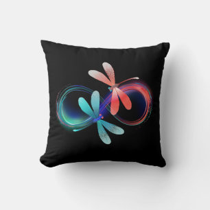 Infinity with glowing dragonflies throw pillow