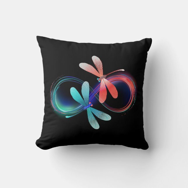 Infinity with glowing dragonflies throw pillow (Front)