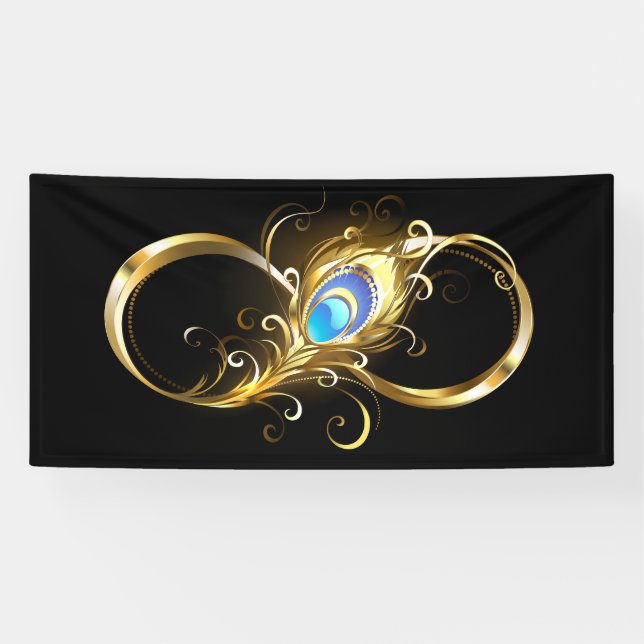 Infinity with Golden Peacock Feather Banner (Horizontal)