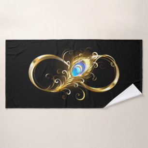 Infinity with Golden Peacock Feather Bath Towel