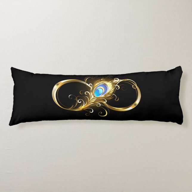 Infinity with Golden Peacock Feather Body Pillow (Front)